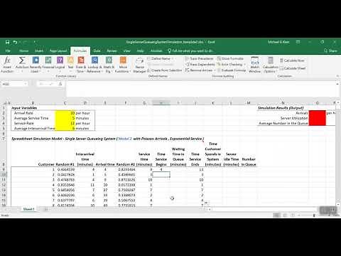 Spreadsheet Simulation Model - Single Server Queueing System BY CUSTOMER (Model 2)