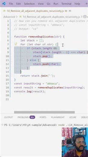 Remove All Adjacent Duplicates Recursively in JavaScript