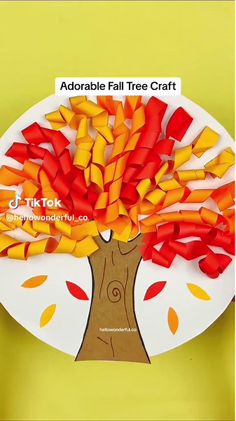 Kick off fall with this adorable fall tree craft! 🍂 love how simple and pretty! Grab the printable on my site hellowonderful.co search “fall paper tree” 🍂 #hellowonderfuldiy #fallcrafts #kidscrafts #papertree #kidsart #papercrafts