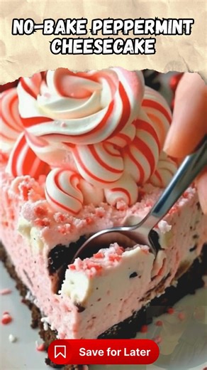 ❄️ No-Bake Peppermint Cheesecake – A Festive Holiday Treat This creamy peppermint cheesecake is bursting with holiday cheer — cool, minty, and nestled in a chocolatey cookie crust. No oven needed, just some Christmas magic and a love for peppermint! 🍬 Ingredients: For the crust: 2 cups chocolate cookie crumbs ½ cup melted butter For the peppermint cheesecake filling: 16 oz cream cheese, softened 1 cup powdered sugar 1 tsp vanilla extract ½ tsp peppermint extract (adjust to taste) 2 cups whipped