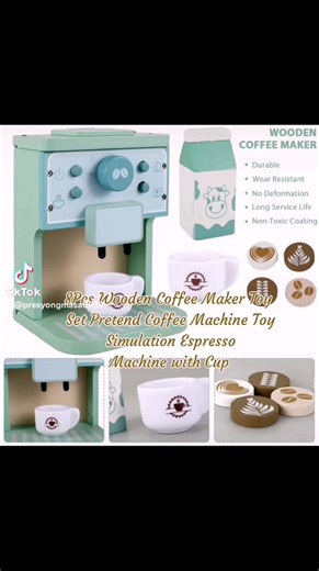 8Pcs Wooden Coffee Maker Toy Set Pretend Coffee Machine Toy Simulation Espresso Machine with Cup Milk Latte Art Kitchen Playset Early Education Coffee Machine for Kids Gift! | Presyongmasa