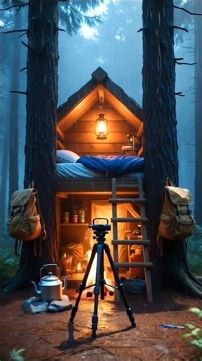 I Built a Hidden Tree Shelter Between Two Giant Trees #treeshelter #treehouse #forestshelter