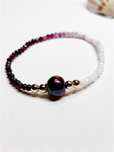 Purple Beaded Stretch Bracelet – Lilac Flower Charm, Gold Filled - Etsy