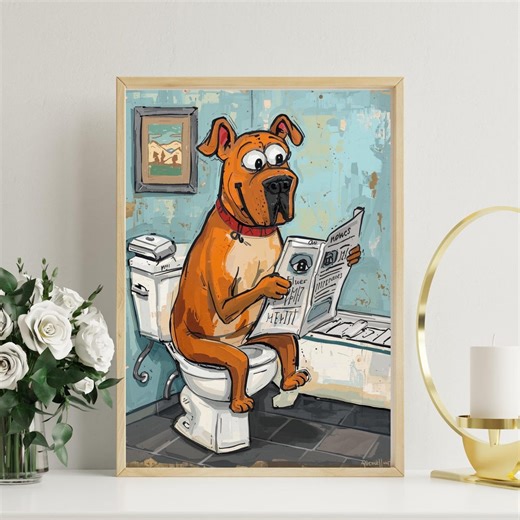 Funny Dog Reading Newspaper Bathroom Art Print (digital Download) - Etsy