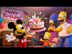 Mickey Mouse Cake Fun & The Simpsons Birthday Party with Friends|Fun Cartoon for kids|