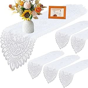 6 Pack Crochet Lace Table Runner Lace Doilies for Furniture Tables Cotton Rustic Dresser Scarf Doilies for Wedding Party Home Dining Runner Decorations(White,13" X 45")