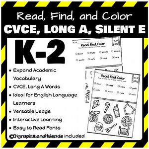 Read, Find, and Color: Long A, CVCE Words for K-2