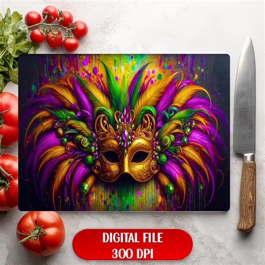 Mardi Gras Carnival Mask Colorful Glass Cutting Board Sublimation Design Digital Download - Etsy