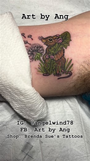 Art by Ang | What a fun whimsical animal tattoo. A mouse blowing dandelion seeds in the wind and a chipmunk doing a cartwheel. #nestalgia #inkbyang... | Instagram