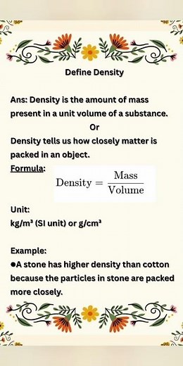 Define Density/🏋‍♀️🍩/ #density #science #physics #mass #volume #class7 #class5 #class6 #trending