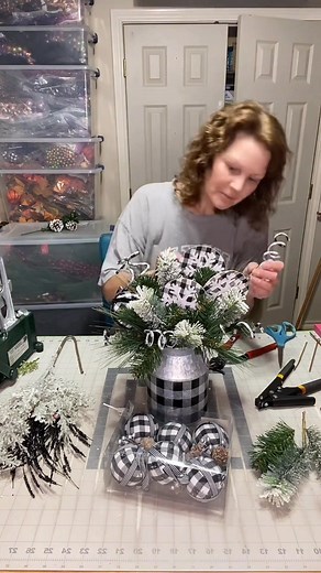 Buffalo Check Snowflake Centerpiece #christmas #christmasdecor #buffalocheckchristmas | Kim's Crafts