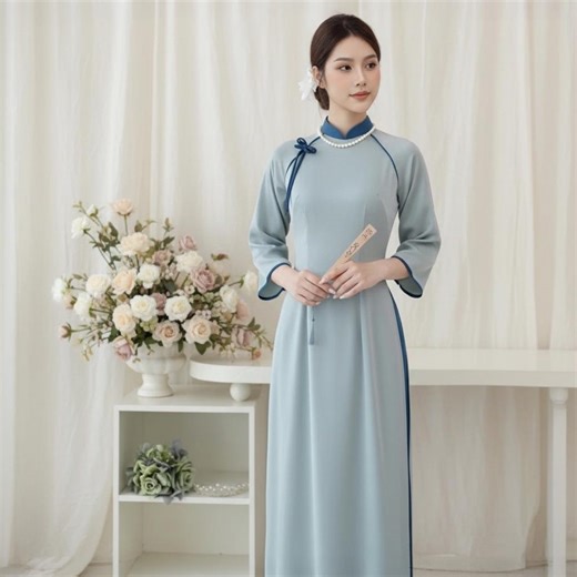 Vietnamese modernized Áo dài, a traditional form-fitting dress made of soft, smooth silk.