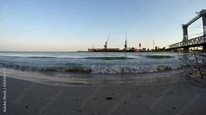 A moveable bridge across the mouth of the Dniester in Zatoka (Ukraine). Vertical-lift bridge. Stock Video