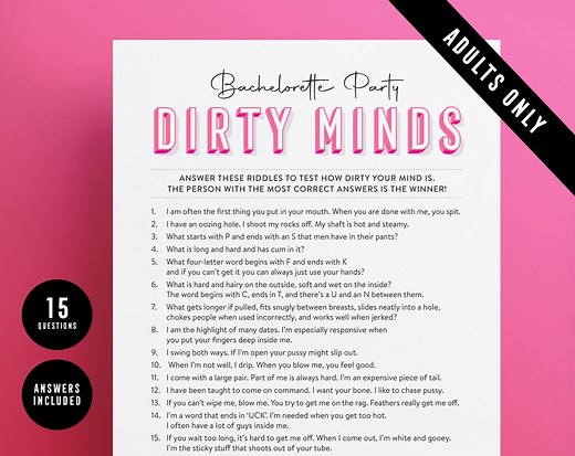 Dirty Minds Bachelorette Game | Dirty Riddles Party Game | Bachelorette Quiz | Rude Printable Hen Party Bridal Shower Game Instant Download - Etsy