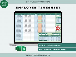 Employee Timesheet: Auto Hour Tracking & Overtime Pay Calculator (excel, Google Sheets) - Etsy