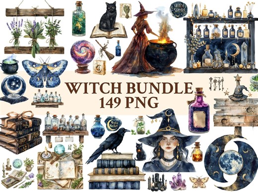 Witchy PNG Bundle: 149 Magic Png Clipart, Gothic Mystic Altar & Celestial Illustrations - Etsy