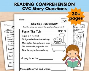 Reading Comprehension Worksheets, CVC Sentences for Kindergarten and First Grade, Stories With Questions, Kindergarten-1st Grade ELA Phonics - Etsy