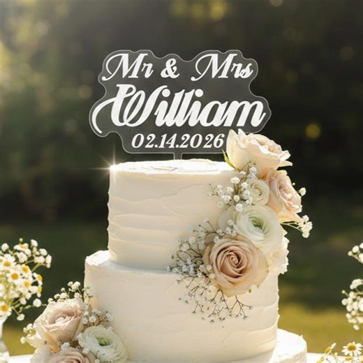 Custom Acrylic Wedding Cake Topper | Personalized Cupcake Topper|mr & Mrs Bride Groom Last Name Topper - Etsy