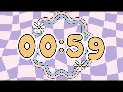 🌼2 Minute Timer Purple Checkered Countdown with Daisies & Bell Sound⏳💜 4K