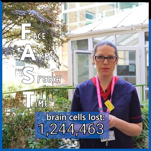 ⏰ Every second matters when you are having a stroke. Learn the signs and act FAST (Face, Arms, Speech, Time). Hear from Rachel, our Lead Nurse in Acute Medicine, about what you should do if you or someone else is experiencing any of these symptoms. | Royal Berkshire NHS Foundation Trust