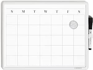 U Brands Magnetic Monthly Calendar Whiteboard, 14" x 11", Dry Erase Monthly Planner Board, Magnetic Calendar for Home, Office, Kitchen, Classroom, Includes Marker & Magnet