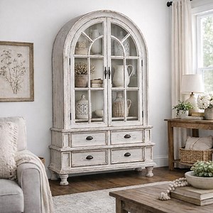 French Country Arched Glass Cabinet, Vintage White Display Storage - Etsy Australia