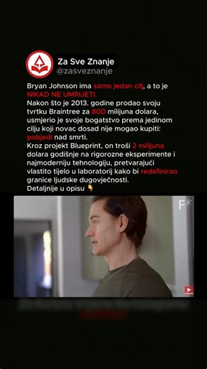 Za Sve Znanje on Instagram: "Brian Johnson, 45-godišnji tehnološki poduzetnik i osnivač tvrtke Kernel, navodno troši nevjerojatnih 2 milijuna dolara godišnje kako bi preokrenuo starenje i održao mladenački izgled. Njegov opsežni režim protiv starenja uključuje kombinaciju najsuvremenijih tretmana, rigoroznih rutina vježbanja i pomno kontrolirane prehrane. Johnson slijedi strogi režim koji je osmislio tim liječnika i stručnjaka, uključujući dnevne pretrage krvi, hormonske tretmane, pa čak i ekspe