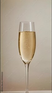 Elegant flute of sparkling wine with bubbles gently rising to the top. The effervescence and clarity of the champagne suggest a celebration or special occasion.