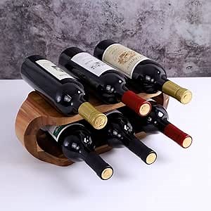 6-Bottles Wine Racks Countertop, 2-Tier 6-Slot Stackable Rustic Wooden Wine Cellar Racks, Solid Acacia Wood Wine Holder Storage Stand, Wine Bottles Display Shelf For Kitchen Tabletop Pantry Bars