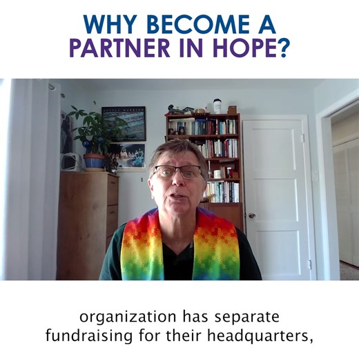 Terri Echelbarger, a Partner in Hope, shared her reasons for supporting Metropolitan Community Churches (MCC) through monthly giving. While many members contribute to their local church, Echelbarger highlighted that these assessments are often not enough to fully fund all the vital work the organization undertakes. Terri emphasized that donating to Partners in Hope allows the collective voice of MCC to have a greater impact. She noted that while many large non-profits require a significant commi