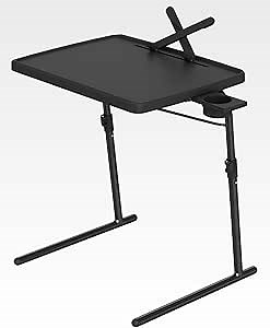 Max Adjustable TV Tray Table with Cup Holder - 22 x 16.9 inch TV Dinner Tray on Bed & Sofa, Large Size Comfortable Folding Table, Laptop Table for Couch with 6 Height & 3 Tilt Angle Adjustment