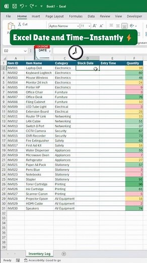 Excel Shortcut to Insert Current Date & Time