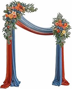 Muhanjia Artificial Wedding Arch Flowers Kit(Pack of 4),2Pcs Artificial Flower Arch Decor, 2Pcs Chiffon Fabric Drapes, Ceremony Decoration, Floral Outdoor Party Decor (Burnt Orange & Dark Teal)