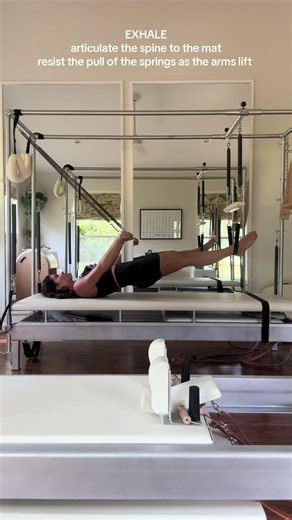 The breathing exercise on the cadillac is one of the traditional endings to a workout. This exercise is one of the few where a specific breath pattern is emphasized. The exercise can be modified by bending the knees or performing a single leg hip lift. It is a challenging exercise that requires core engagement and leg strength. It also feels really good!! Tag me if you try it! Id love to see you breath 🫁😌 @gratz_pilates caddy @lululemon fit @greenville360 📍 #pilatestips #classicalpilates #pil