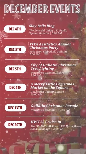 ✨❄️ December is here and Gallatin is packed with holiday magic! ❄️✨ From Christmas markets to festive concerts, parades, and family fun, here’s a look at all the merry moments happening around town this month. 🎄🎶🎁 Save the dates and celebrate the season with us, Gallatin! ❤️ #decemberevents #gallatinlifestyle #holidayseason #christmasingallatin #communityjoy | Gallatin Lifestyle