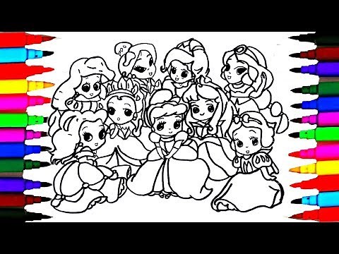 How to Draw The 9 Disney Princess Baby Coloring Drawing Pages Videos for Kids l Art l Colored PENS