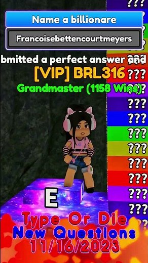 Roblox Type Or Die Longest Answers (11-16-2023) #shorts #roblox #typeordie