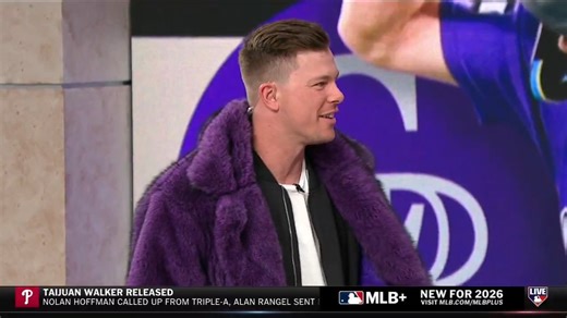 Troy Johnston brought the @Rockies' "Homer Coat" to Studio 21! 🟣🧥"It smells like homers." 🤣