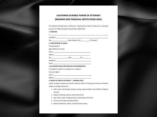 Modèle de procuration durable en Californie | Banque et finance (DOC modifiable et PDF imprimable) - Etsy France