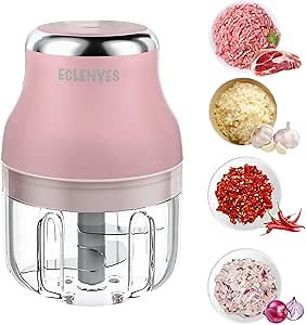 Vegetable Chopper, Electric Garlic Chopper, 250ML USB Rechargeable Mini Blender, Powerful Small Food Processor, Blender to Vegetable, Wireless Food Cutter for Ginger, Chili, Fruit, Meat, etc（Pink）