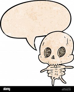 cute cartoon skeleton with speech bubble in retro texture style Stock Vector Image & Art - Alamy