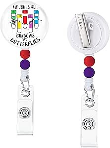 Nurse Badge Reels Retractable with Beads, Cute Phlebotomy Badge Reel, Funny Id Badge Holders Retractable, Badge Clips Retractable ID Card Holder for Nurses Nursing Student Teachers Office Workers