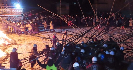 Men clash in fierce bamboo pole battles in northern Japan town ritual