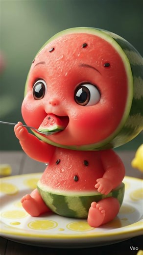 cute baby eating a watermelon #cartoon #shorts