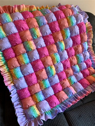 Rainbow Dots Baby Puff Quilt With Ruffle Pillow Cover - Etsy
