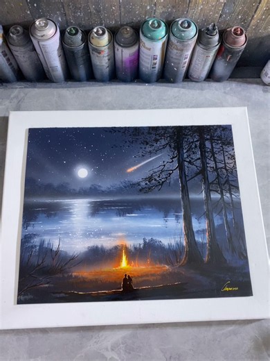 Spray-Painted Couple Under the Night Sky — Original Spray Paint Art