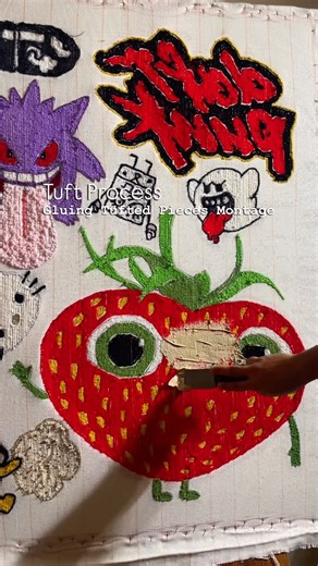 Tuft Process | Gluing Tufted Piece Montage 🧶| #tufted #tufting #processvideo #tuft #tuftingart