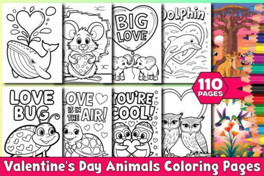 Valentine’s Day Animals Coloring Pages | Cute Love Animals Coloring Book for Kids & Adults | Printable PDF - Etsy