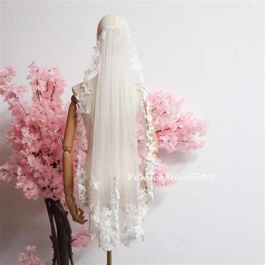 Elegant Beading Flower Lace Wedding Veil, Sparkly Flowery Bridal Veil With Metal Comb - Etsy