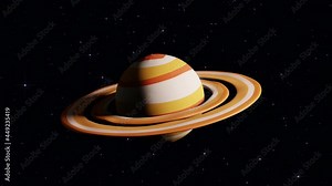 Planet saturn in cartoon style rotates. 3d planet with rotating rings. Looped animation Stock Video
